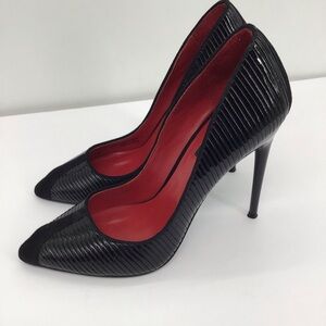 Charles Jourdan Claire II Suede Leather Ridged Pumps Heels Black Career Size 8.5